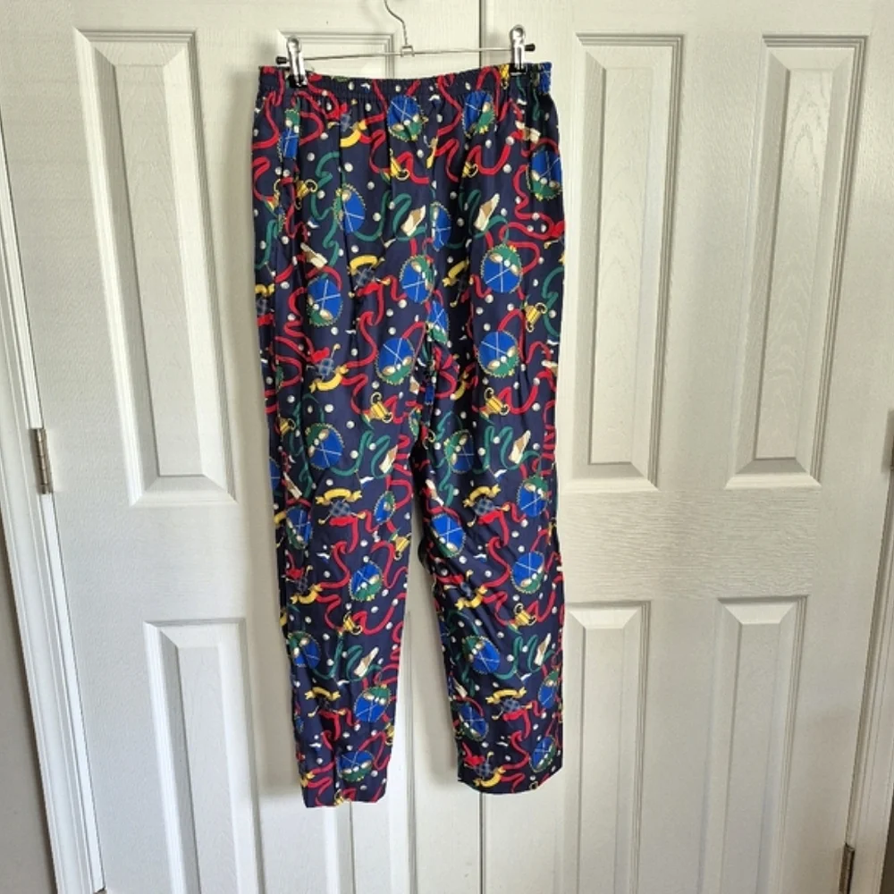 Vintage Talbots Fun Golf‎ Print Pants Navy Blue Cropped Rayon Women's Small